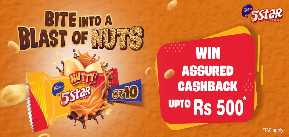 India Desire : Cadbury 5 Star Nutty Offer: Get Free Upto Rs 500 Cashback On Purchase of Cadbury 5 Star Nutty Chocolate